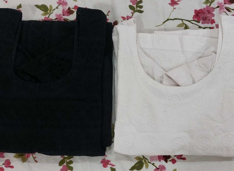 🤍🖤 Combo Of 2 Pure Cotton Chikankaari Kurtis