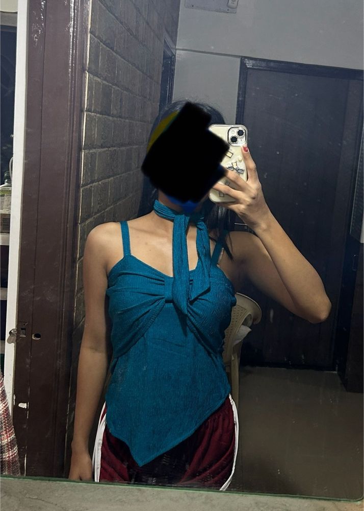 Teal Tie-Front Sleeveless Top