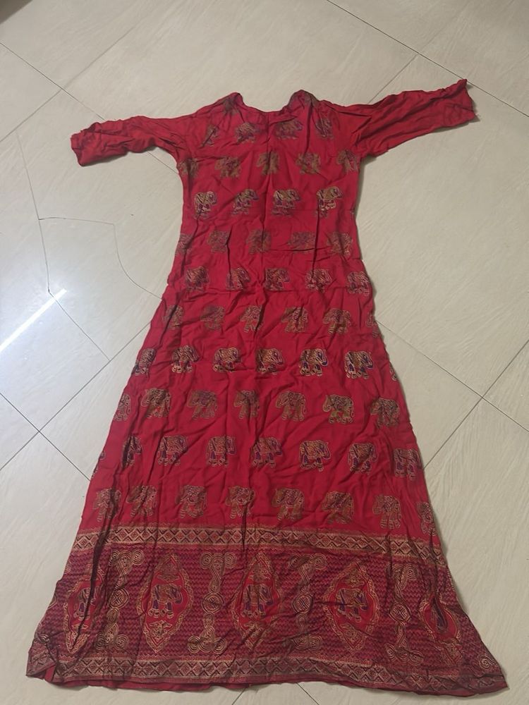 Red elephant Printed Ethnic Kurta