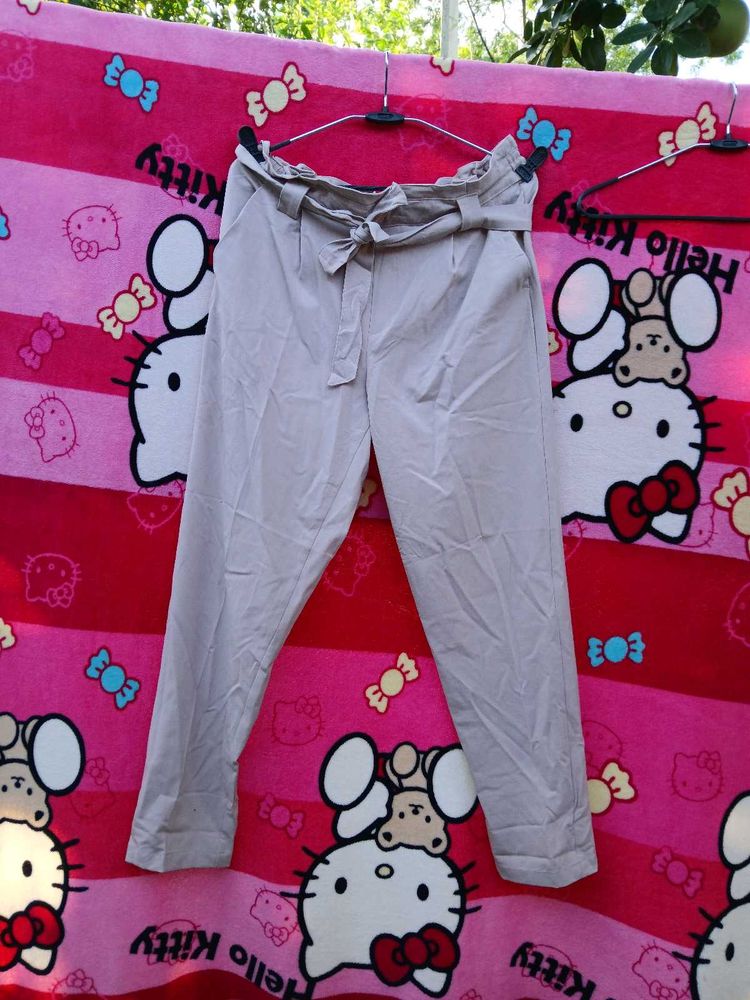 Korean Belted Beige Pants