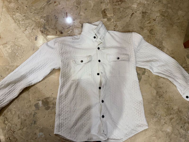 White Textured Button-Down Shirt