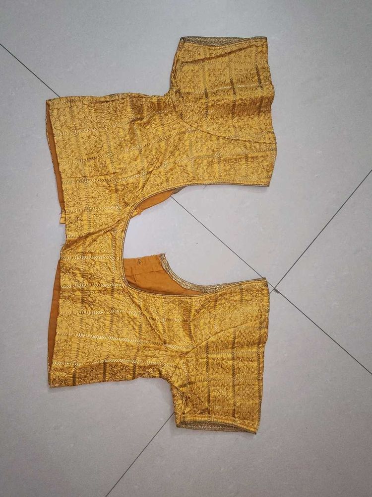 Mustard Yellow Blouse With Thread Zari
