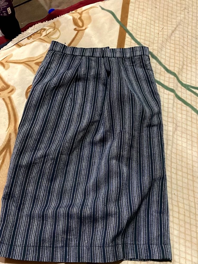 Striped Midi Korean Office Look Skirt