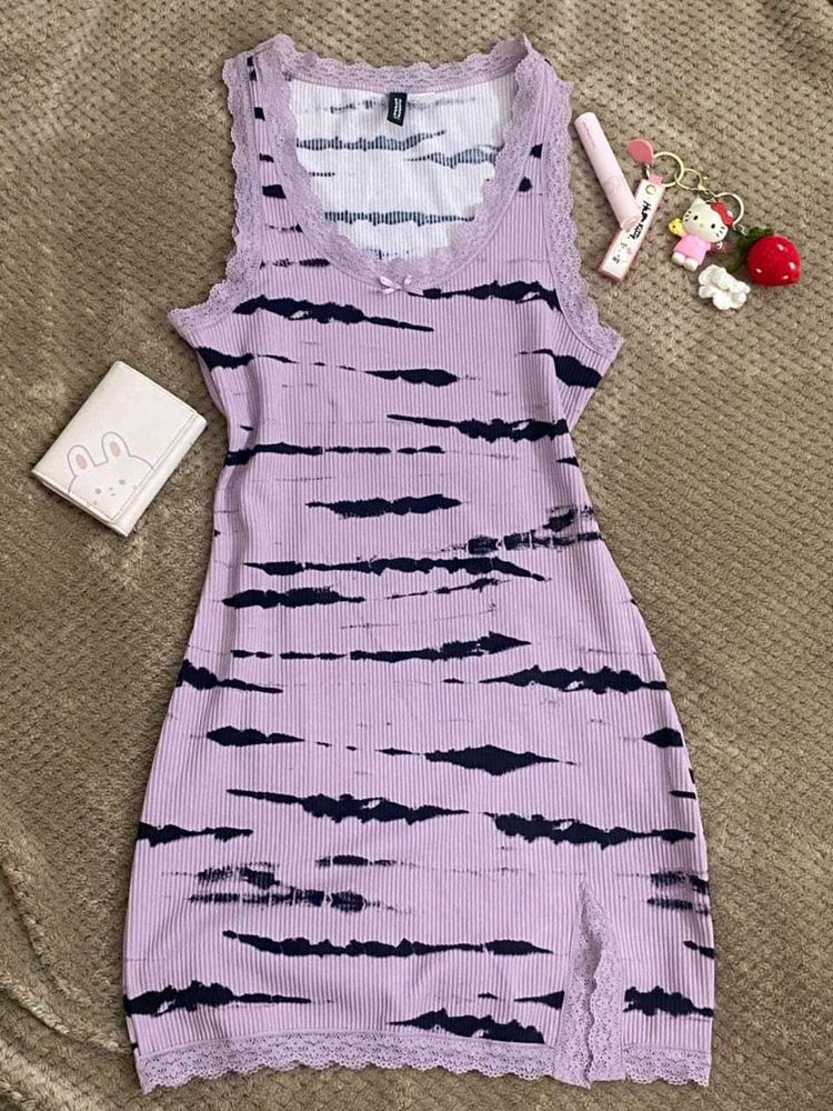 Lavender Lace Trim Mini Dress