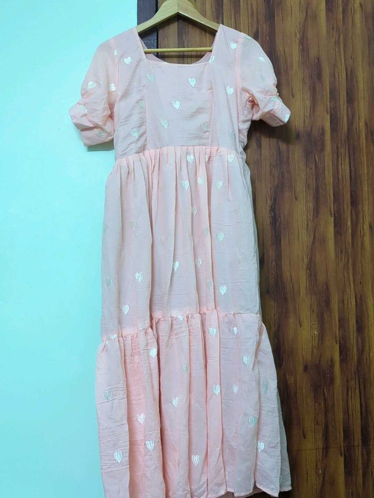 Peach Heart Print Midi Dress