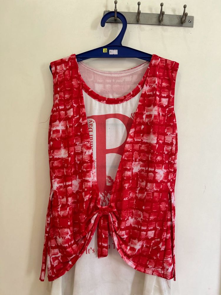 Red &amp; White Sleeveless Top