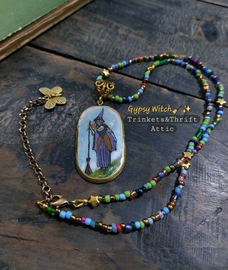 Gypsy Witch Pendant Beaded Necklace