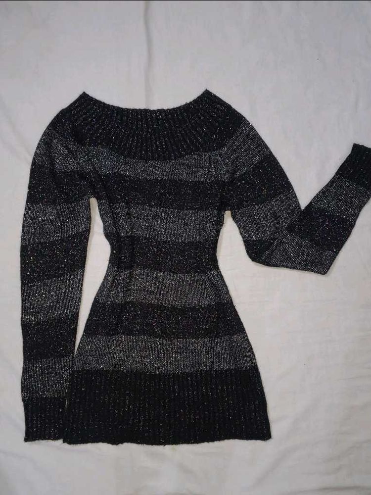 Sparkly Striped Sweater Dress