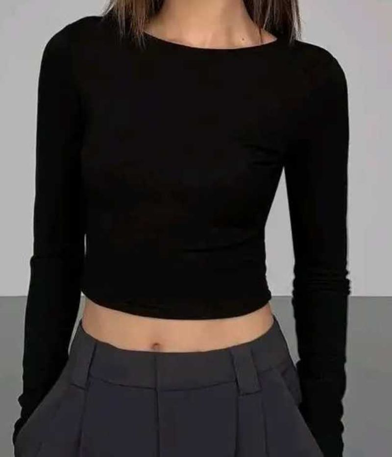 Black Long Sleeve Crop Top