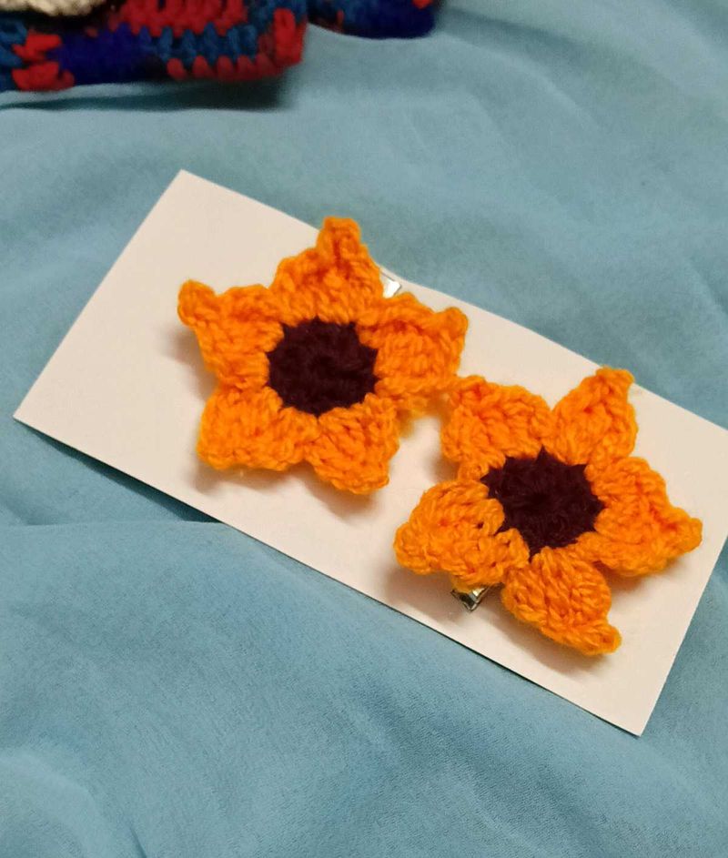 Sunflower Hair Clips - Crochet