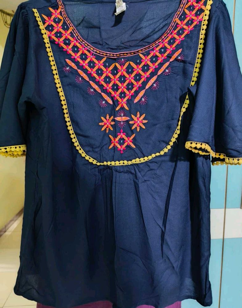Embroidered Blue Top