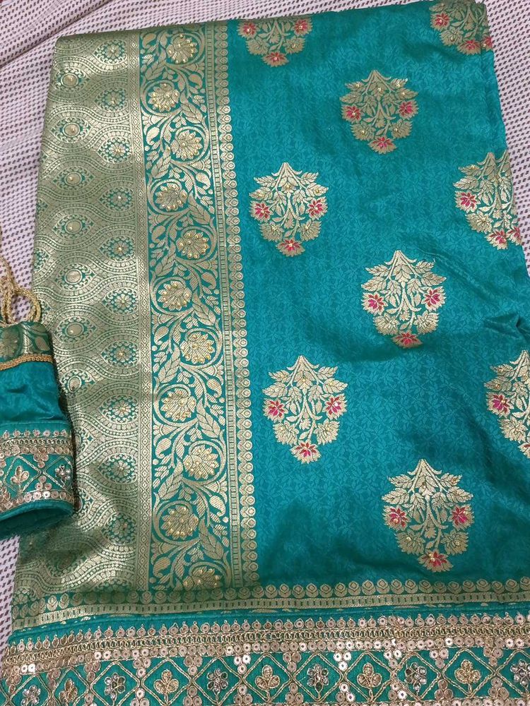 Elegant Teal Banarasi Saree