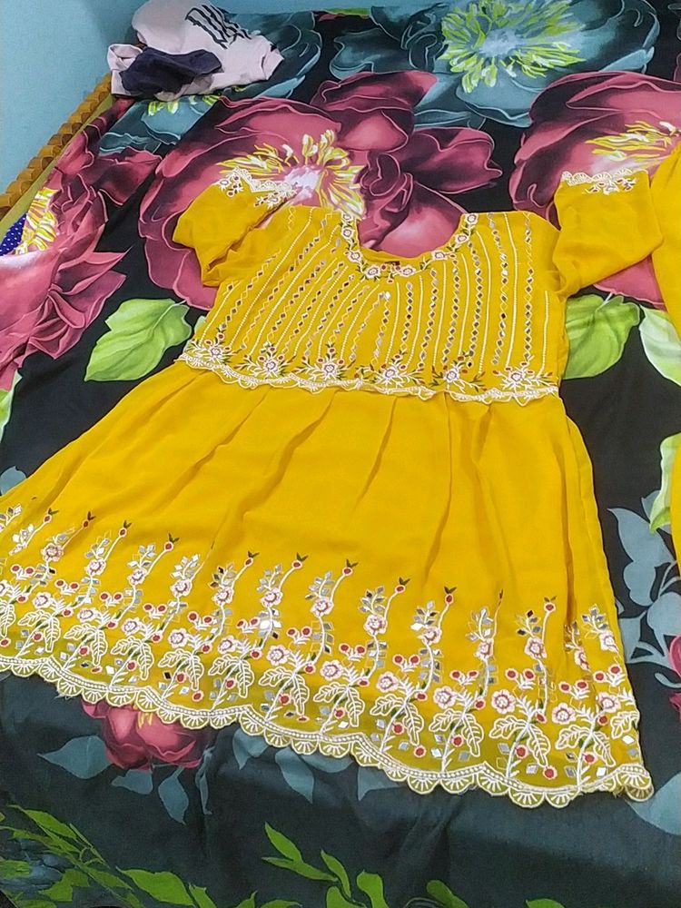 New Chikankari Mirror Work Kurti And Sharara Pant