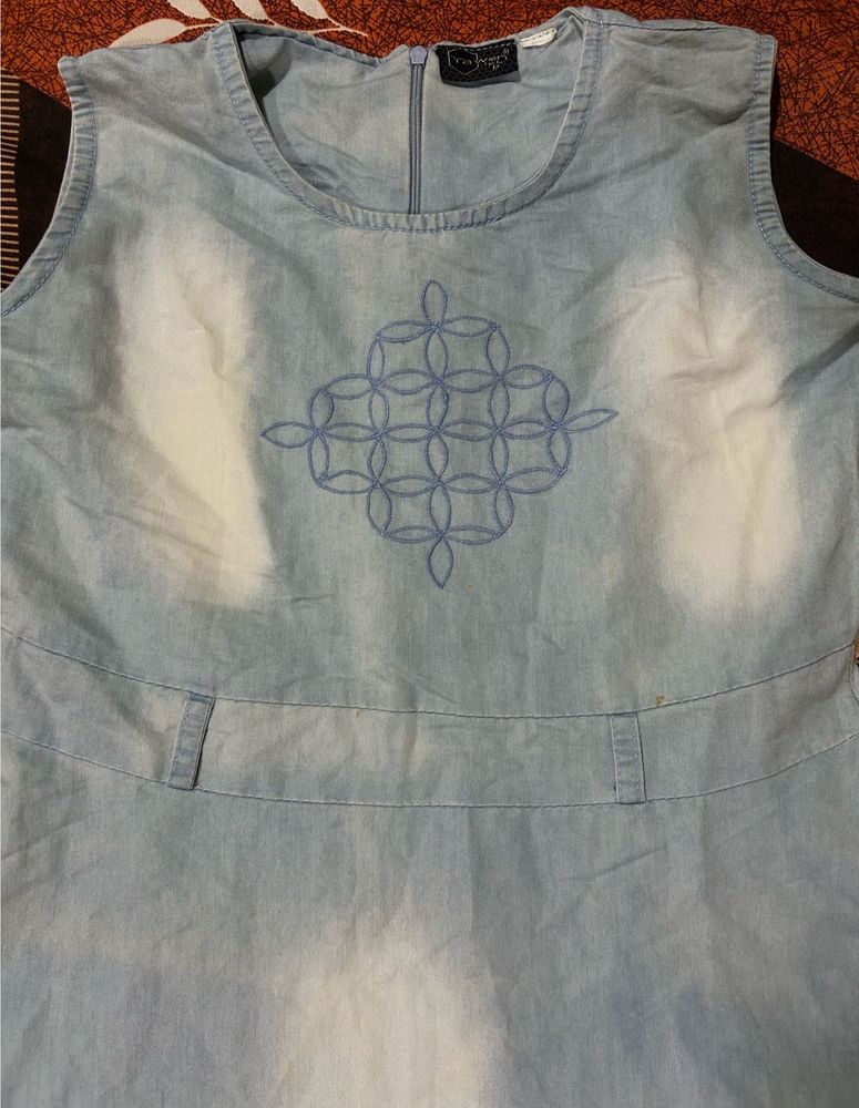 Denim Dress with Embroidered Detail