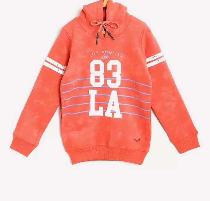 Orange Printed Hooded Sweatshirt