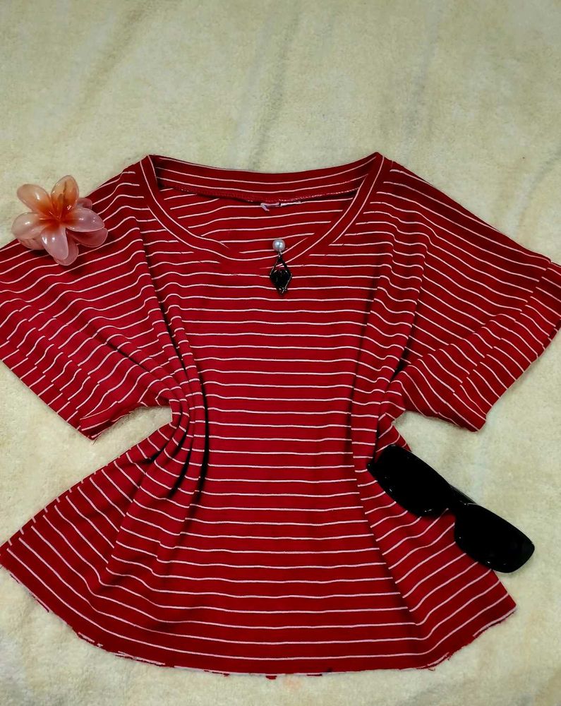 Red &amp; White Striped Crop Top