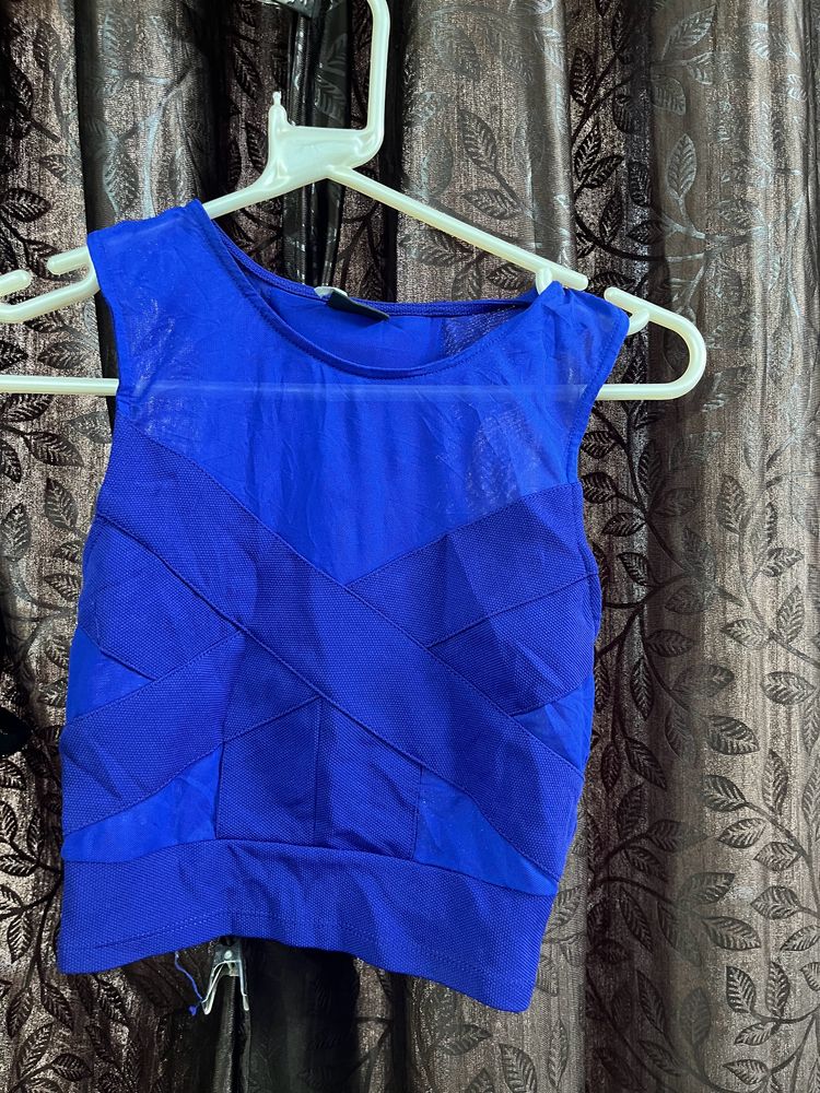 Navy Blue Front And Back Cross Net Pattern