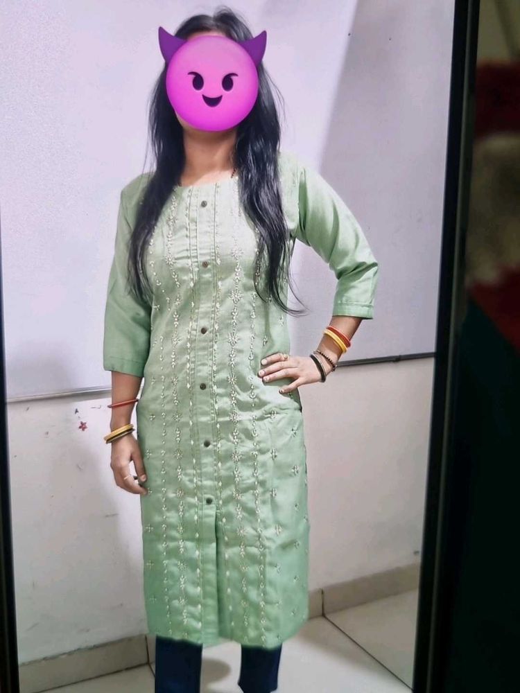 Straight Slit Kurti With Embroidery Full Design