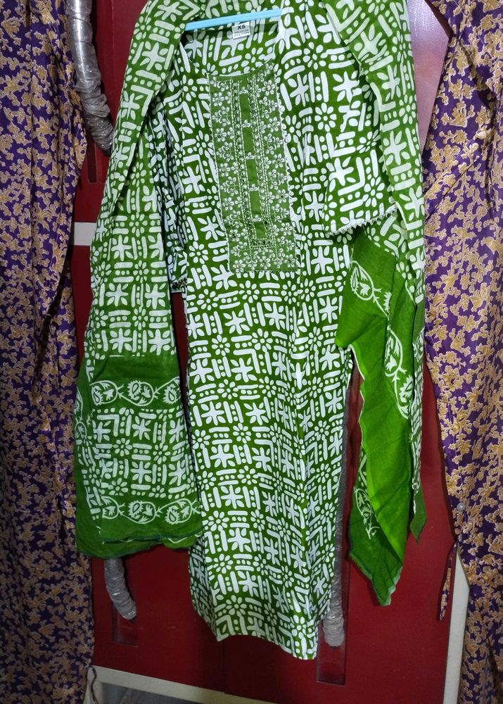 Women Pure Cotton Kurti Pant Dupatta Set