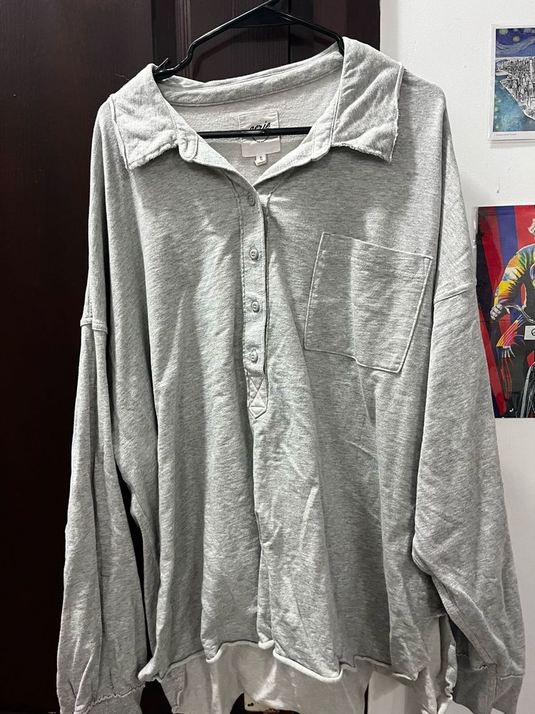 Aerie Oversized Grey Henley Shirt