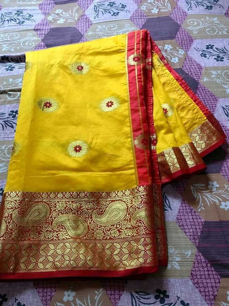 Elegant Yellow &amp; Red Saree