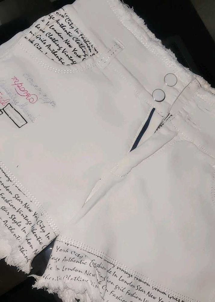 White Printed Shorts