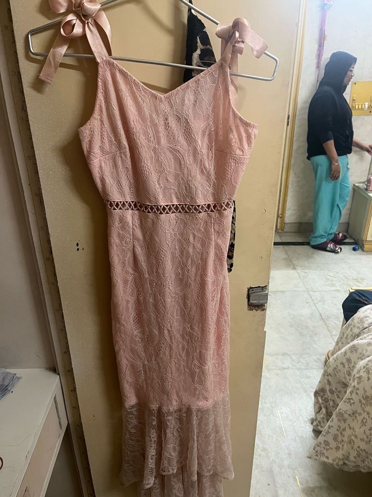 Pink Lace Midi Dress