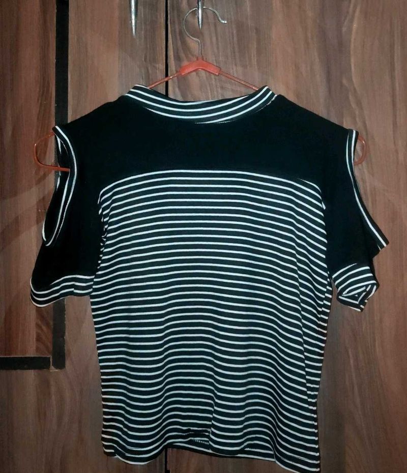 Striped Cold Shoulder Top