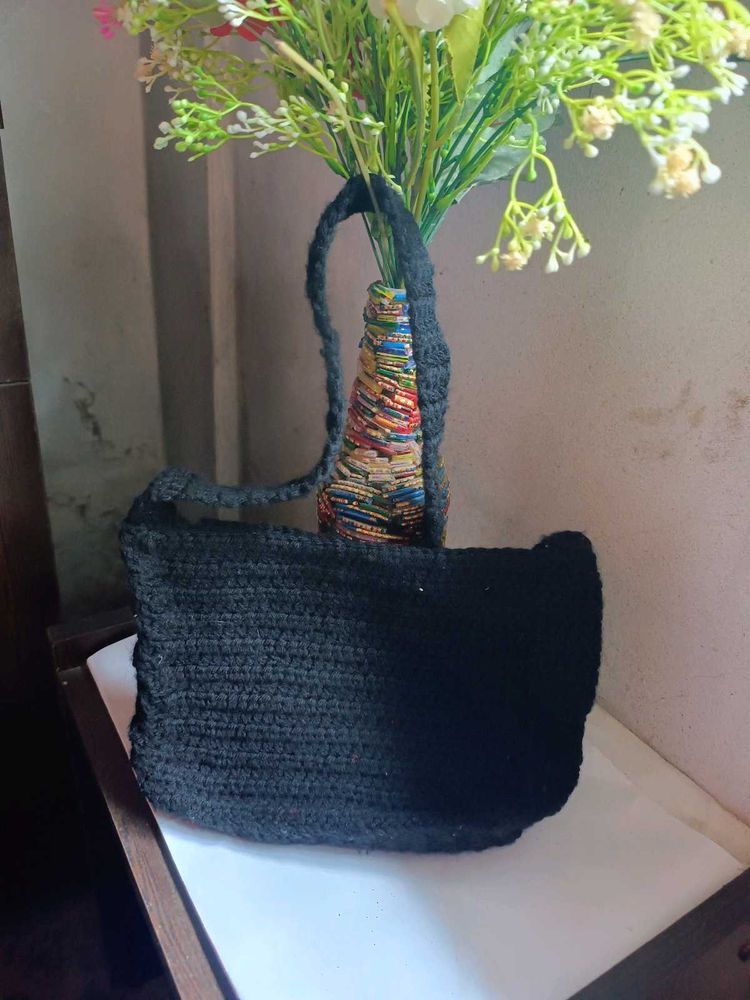 Handmade Black Crocheted Bag