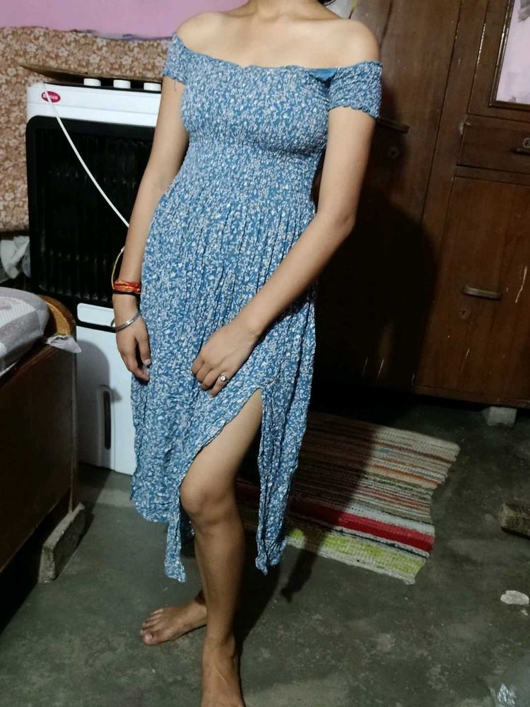 Floral Off-Shoulder Slit Dress