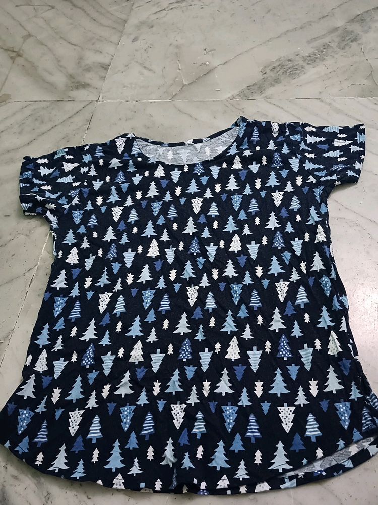 Blue  Top (🎄 Tree Print)