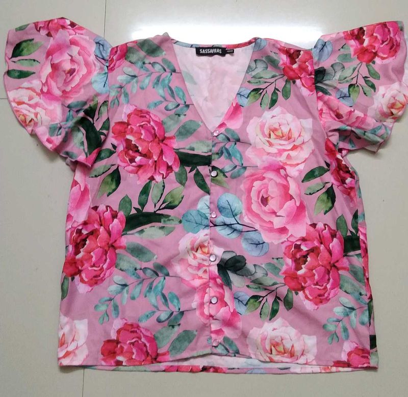 Pink Floral Print Georgette Top