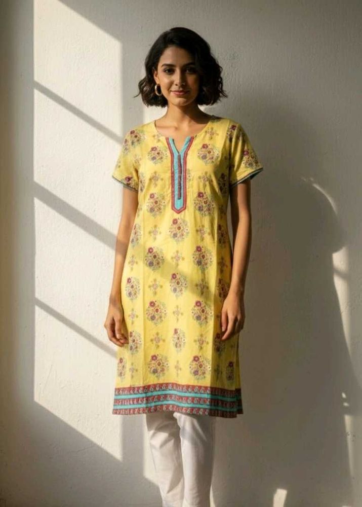 Shoppers Stop Yellow Floral Kurta – Fixed Price