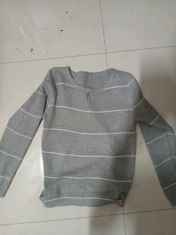 Striped Gray Knit Sweater