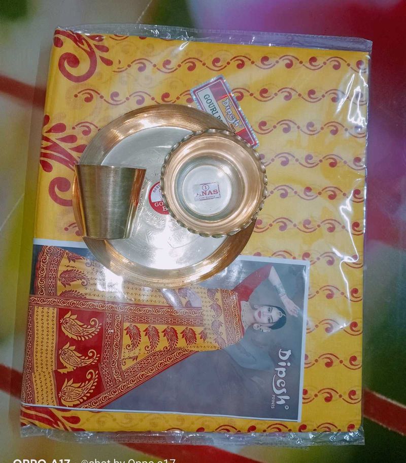 Laddu gopal  Brass pooja thali set, Cotton Saree