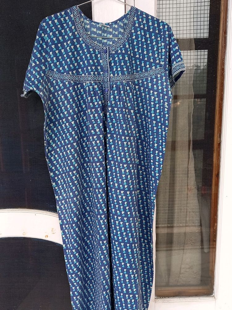 Blue Cotton Nighty
