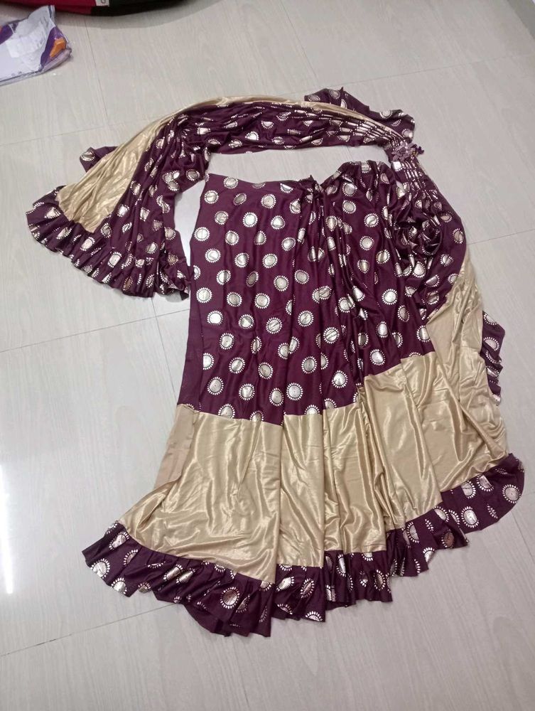 Elegant Purple &amp; Gold Ready To Wear Satin Sa