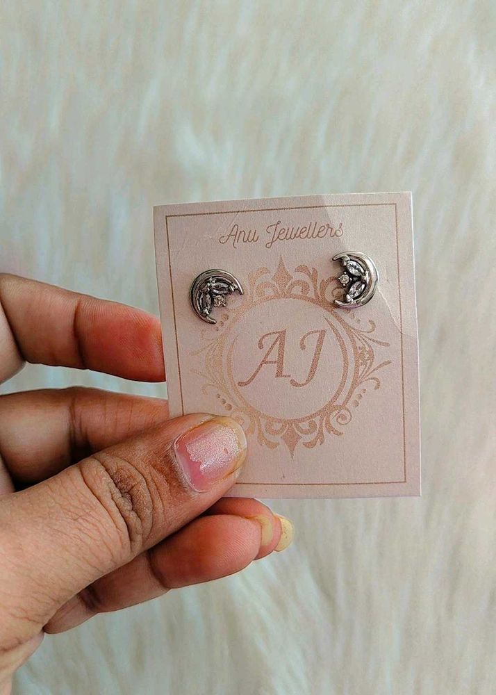 Crescent Moon Stud Earrings With Hallmark