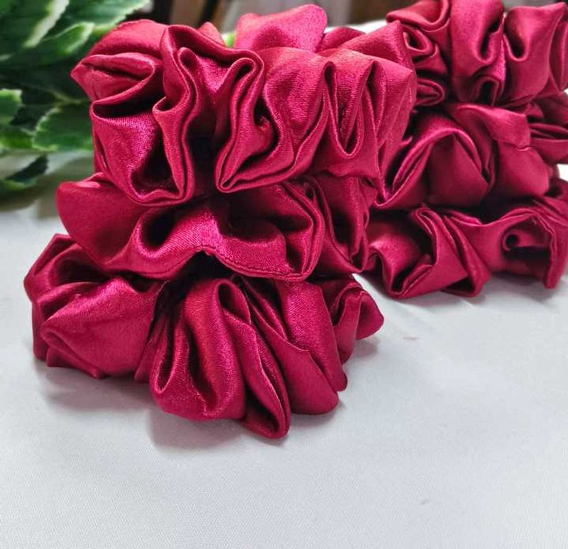 3 Burgundy Satin Hair Scrunchies