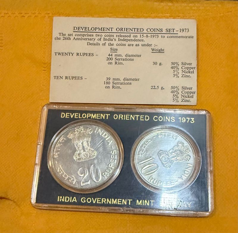Set Of 10rs And 20 Rs Silver Coins1973 Rare