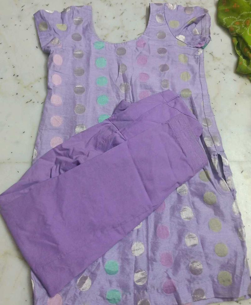 Lavender And Multicolour Polka Dots Kurti