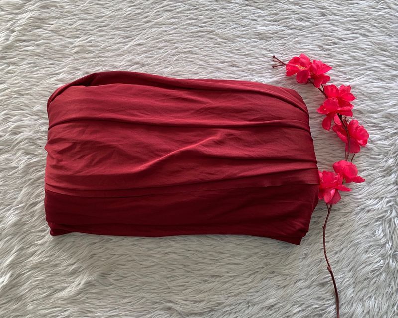 Red Ruched Bandeau Top