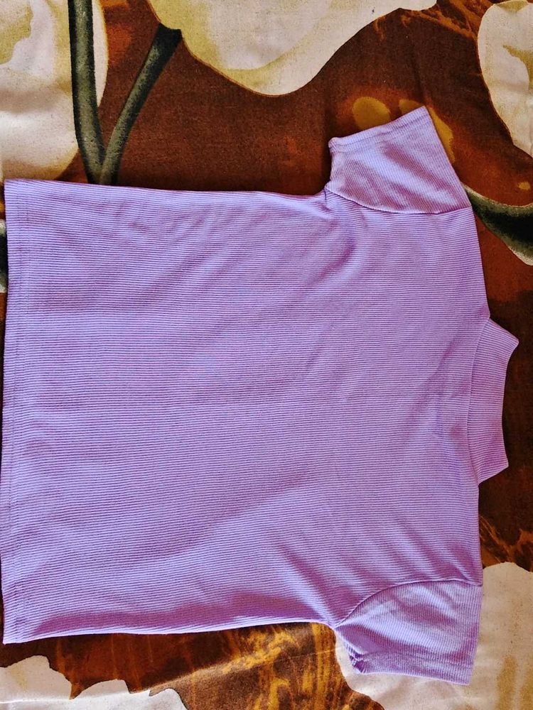 Lilac Ribbed Mock Neck Top