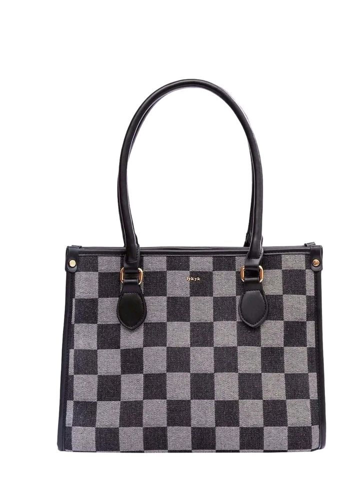 Iykyk Black Chequered Tote Bag