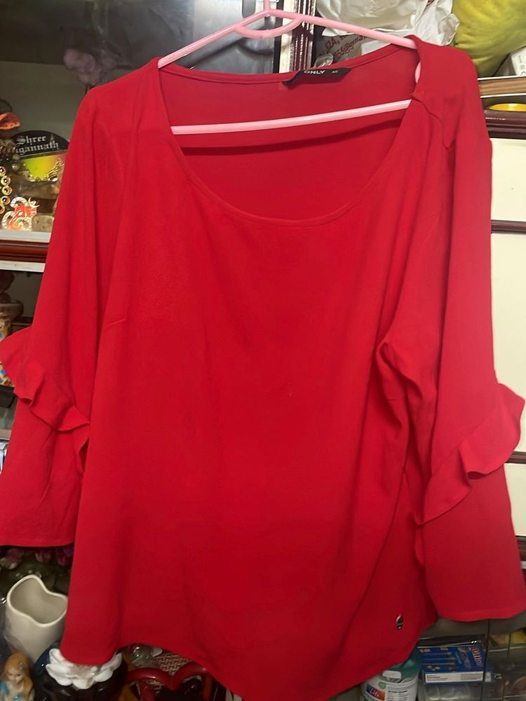 ONLY Red Ruffle Sleeve Top
