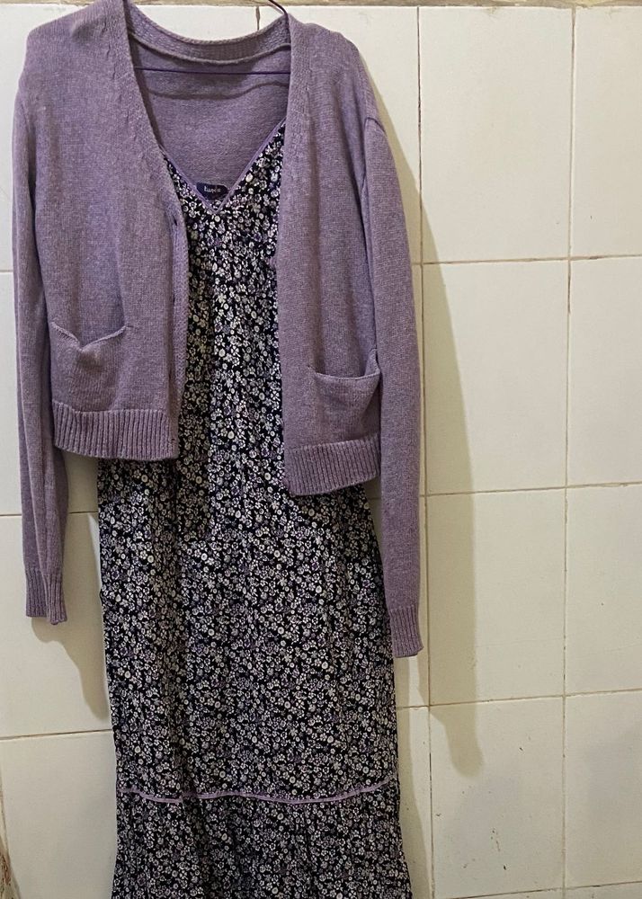 Floral Dress with Cardigan