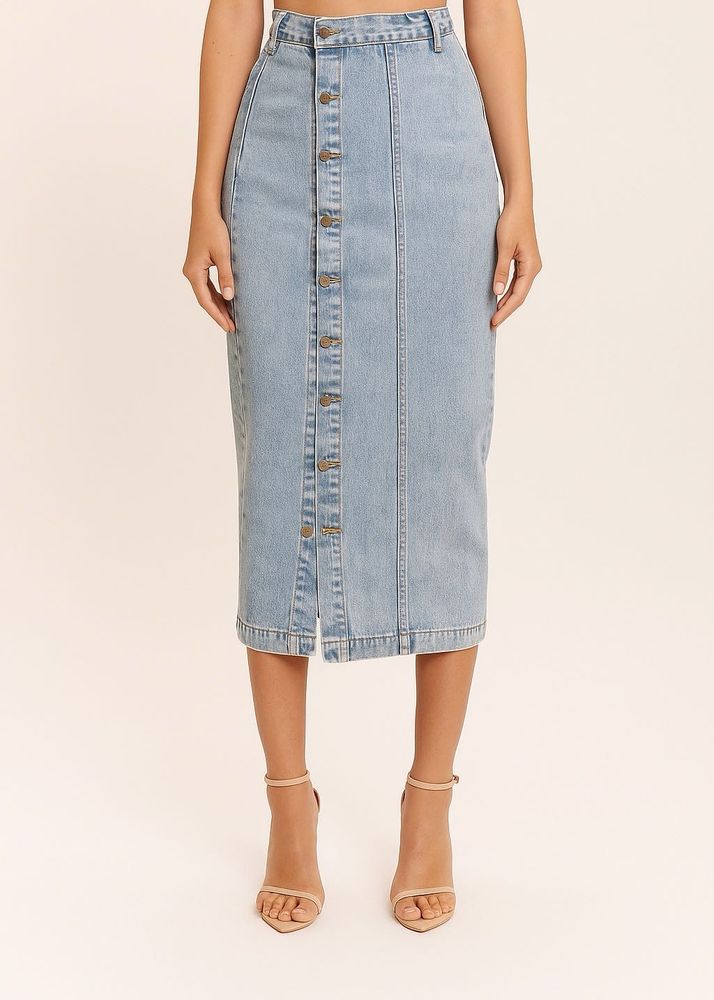 Denim Blue Button-Front Skirt