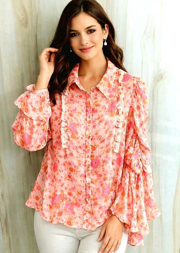Floral Ruffle Sleeve Blouse size-46