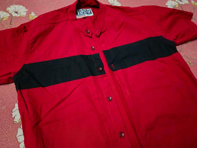 Red Short Sleeve Button-Down