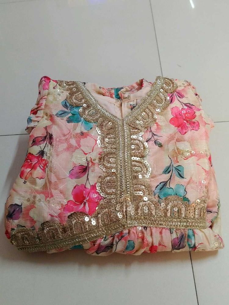 Sandal pink green Floral Flared gown..